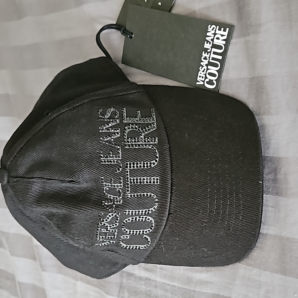 Versace jeans couture black crystal hat